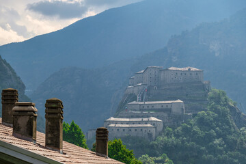 Historic Forte di Bard (Fort Bard) in the mountains, Aosta Valley, Italy