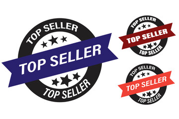 Set of Top Seller badges with ribbons, stars, and bold text for best quality products and services
