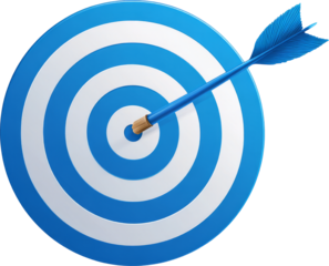 Bullseye target with an arrow hitting dead center represents triumphant success