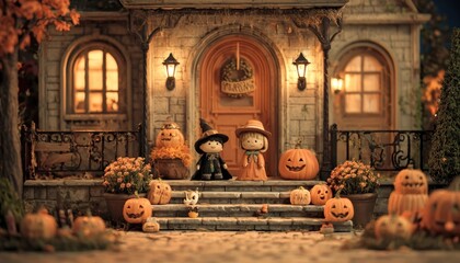 Happy halloween trick-or-treat decoration scene