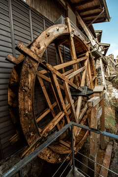 Close-up of a traditional water wheel, Magome juku, Nakatsugawa City, Gifu Prefecture, Honshu, Japan