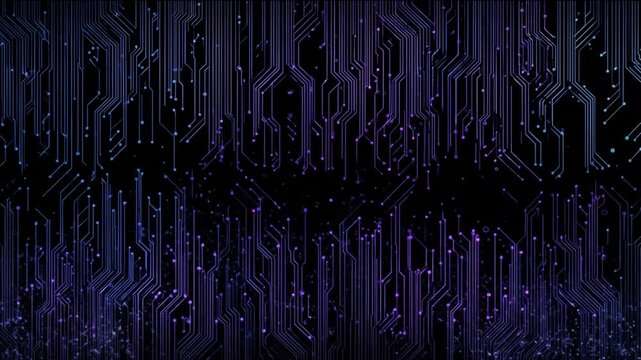 Circuit board design with digital pathways on black background