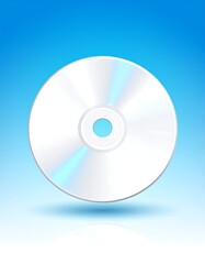 A shiny, blank digital disc floats against a blue gradient background