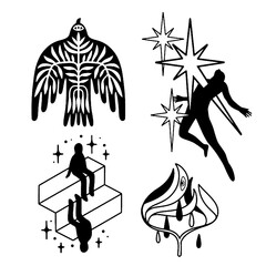 Minimalist surrealism black vector tattoo style collage art.
