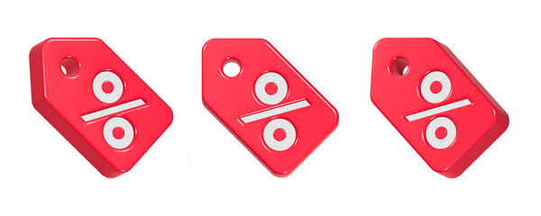 3d rendering design of red discount label icon symbol for sale