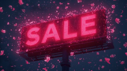 Vibrant business sale sign illuminating night market deals urban environment digital art perspective