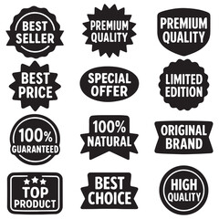 Collection of Promotional Badges and Quality Labels