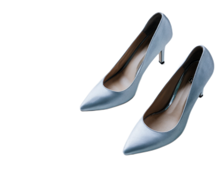 Elegant satin high-heeled shoes in soft blue color isolated on a white background perfect for fashion and style concepts