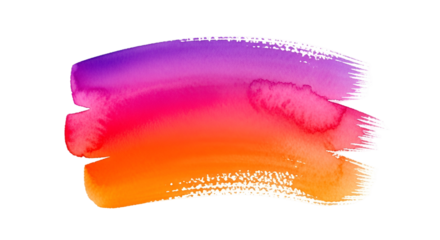 Vibrant watercolor brush strokes in purple, pink, and orange gradient, isolated on transparent background