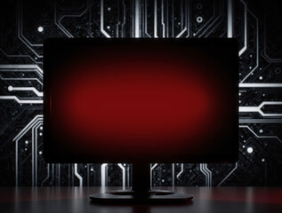 A red monitor, symbolizing cyber threats, hacking attempts, and the importance of online security measures.