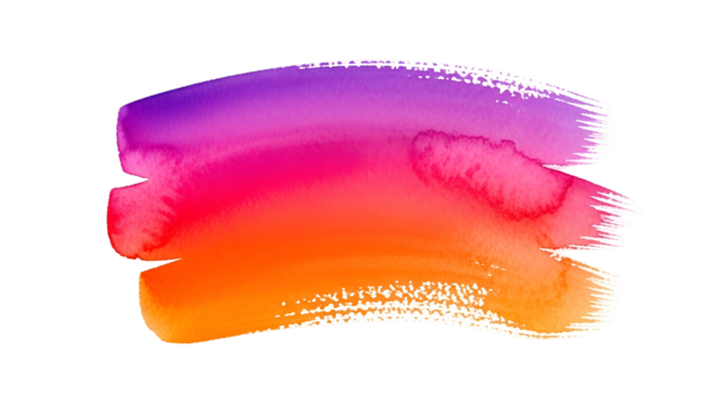 Vibrant watercolor brush strokes in purple, pink, and orange gradient, isolated on transparent background
