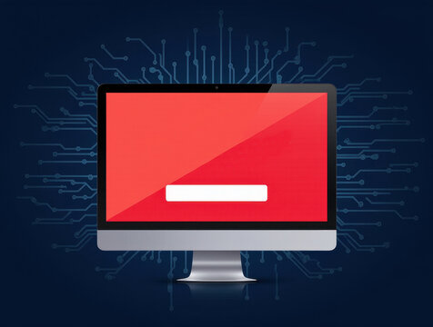 A red monitor, symbolizing cyber threats, hacking attempts, and the importance of online security measures.