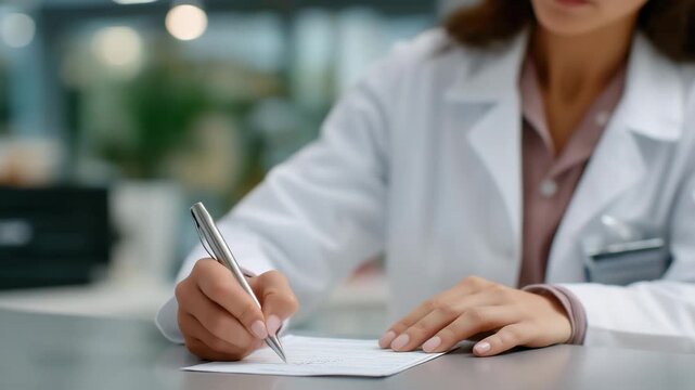 A close-up of a female optician writing customer prescriptions and preparing an order for custom lenses, showcasing expertise, reliability, and attention to detail in personalized vision
