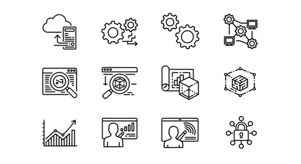Modern flat icons set for data analysis business technology and cloud computing vector