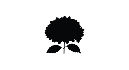 Black silhouette of a hydrangea flower with leaves and stem emblem symbol graphic silhouette