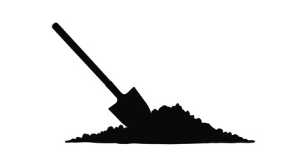 Silhouette of a shovel stuck in a pile of dirt representing digging gardening or construction work silhouette