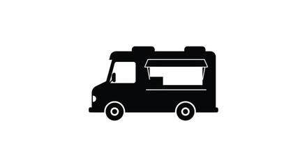 Simple black silhouette of a classic food truck ready for mobile business and street food service silhouette