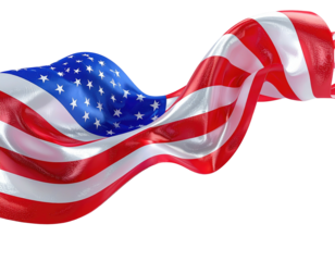 A vibrant, flowing American flag with its red and white stripes waving with a starry blue field