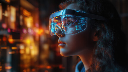 a student using augmented reality to study science at home, vibrant AR holograms