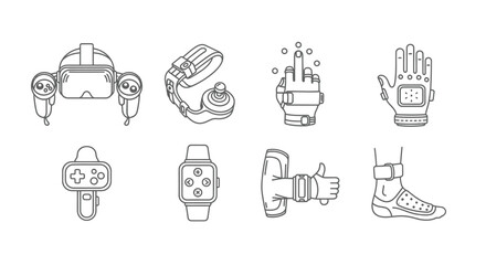 Futuristic technology icons set futuristic gadgets and wearable devices for sci-fi designs vector © Nur