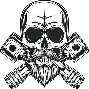 biker skull with beard and mustache smoking png, ai generated