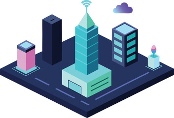 Fototapeta premium Isometric luxury smart district illumina vector illustration scalable eps for modern city design