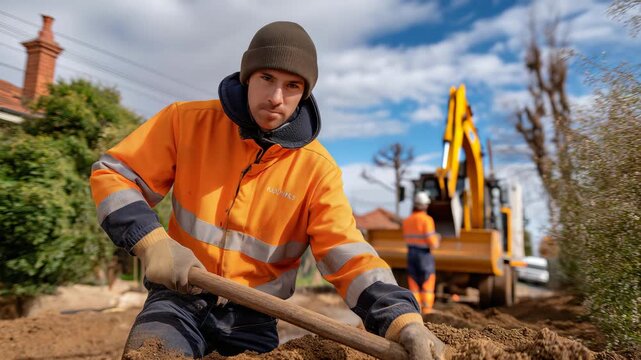 A group of municipal workers repairing roads and drainage systems after a flood, symbolizing public service, infrastructure restoration, and the essential work that restores functionality to urban