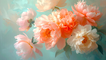 Soft focus peonies in delicate shades of pink and peach