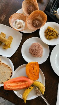 Overhead view of a  traditional Sri Lankan breakfast