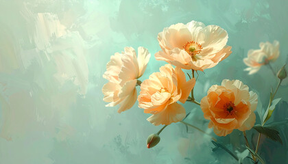 Soft peach roses with a dreamy teal background