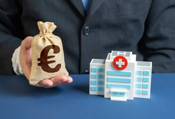 The euro moneybag and the hospital. Budgetary expenditures on healthcare. Investments in medicine...