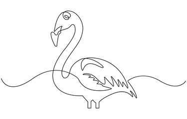 Single one line art of wild flamingo.