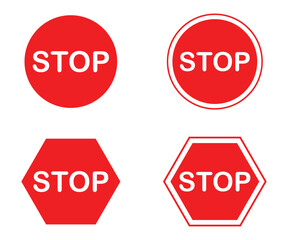 Red Stop Hand Icon – Warning Symbol with Octagon Road Sign Vector