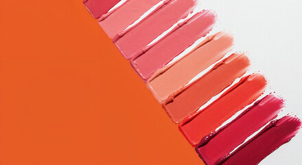Lipstick Swatches In Various Shades Of Pink And Red On White Background makeup beauty