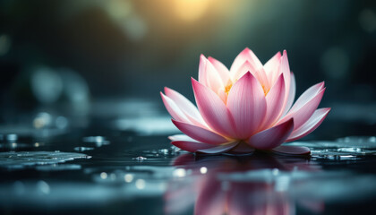 Serene Water Lily Blooming in Tranquil Natural Setting at Sunset