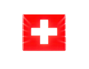 A glowing, rectangular symbol, red background with a white cross in center, isolated against black