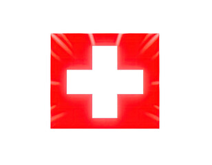 Obraz premium A vibrant, glowing red square with a prominent white cross emblem at its center