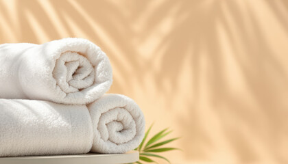 Soft White Towels on a Table with Gentle Shadows and Natural Light