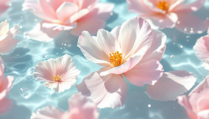 Soft Pink Flowers Floating in Tranquil Water Under Natural Light