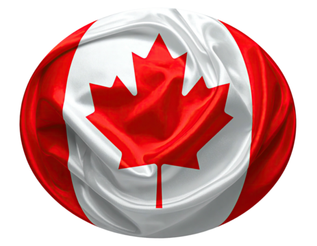 A stylized, draped representation of the Canadian flag with its distinctive maple leaf emblem