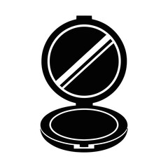 Black Silhouette Open Compact Mirror with Reflection Lines Icon