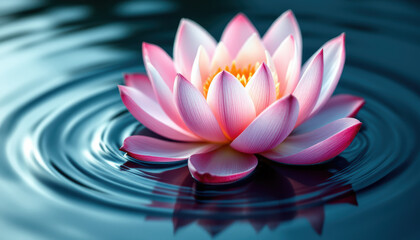 Tranquil Pink Lotus Flower with Rippling Water Surface in Nature