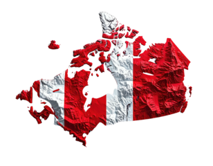 3D rendered outline of a North American nation, the flag's design overlaid on the topography