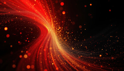 Vibrant Abstract Wave of Red and Gold with Sparkling Particles