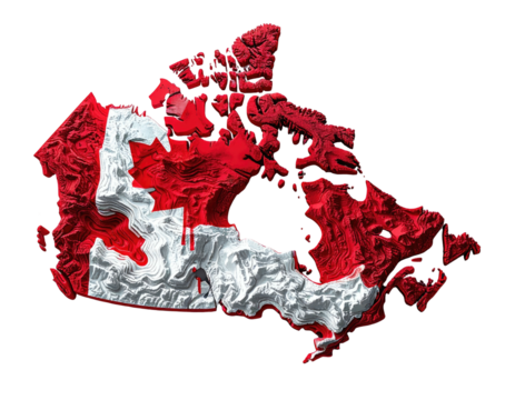Rendered depiction of the North American nation, with a textured, flag-inspired aesthetic