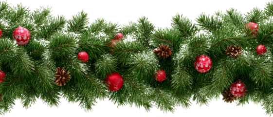 Joyful Christmas garland decoration featuring red ornaments and pinecone, spreading