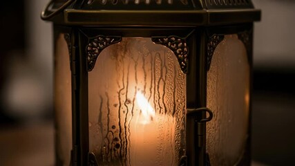 Flickering candlelight in ornate lantern casting warm glow - Powered by Adobe