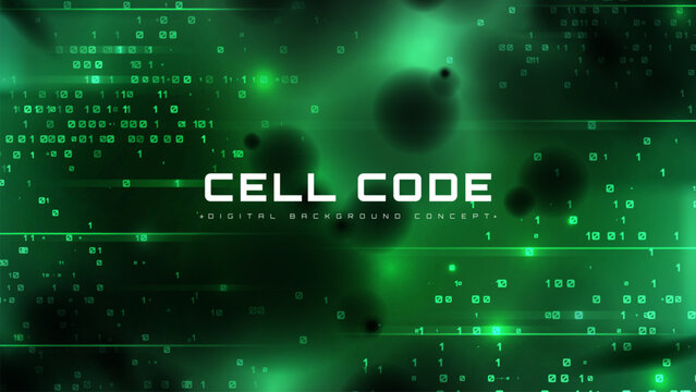 Glow binary code of cell on green background, Future medical technology of genetic modification research with artificial intelligence.