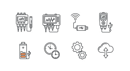 Collection of hand drawn icons representing technology and data management concepts in business vector
