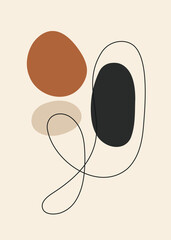 minimalist modern art with intertwined line and organic shapes. orange, black, beige. decorative, scandinavian, vector